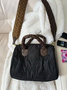 Black & Brown Monogram Canvas Interior Zip Pouch with Gold Hardware